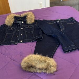 Women’s denim trimmed with fur 2 piece
